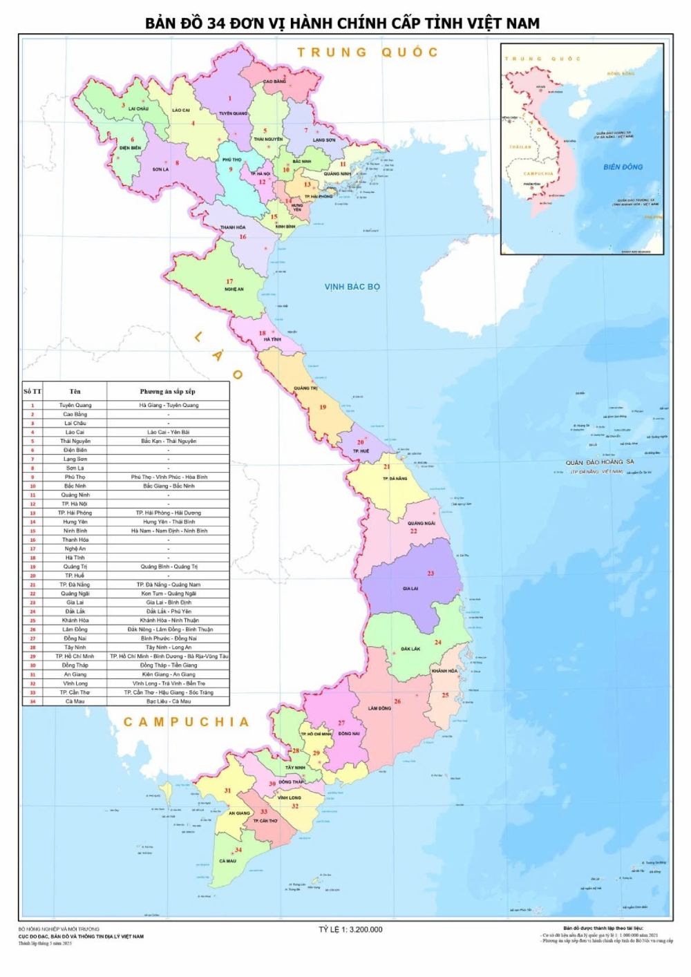 Bản đồ 34 tỉnh thành mới của Việt Nam vừa được Quốc hội thông qua Bản đồ chi tiết về 34 tỉnh, thành mới của Việt Nam. Ảnh: Cục Đo đạc, Bản đồ và Thông tin địa lý Việt Nam
